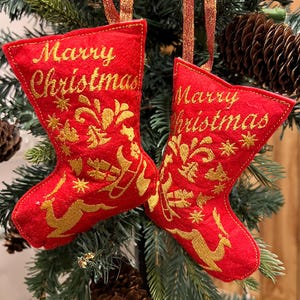 A pair of Christmas stocking ornaments