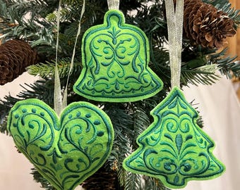 Christmas ornament set Heart, Bell and Tree
