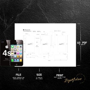 iPhone 4S Teardown template | A3 | iPhone frame template, framed iPhone, iPhone Wall Art, iPhone Frame Art
