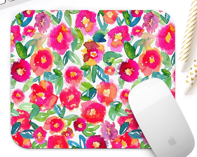 Floral Mouse pad for her - watercolor floral mouse pad for her, watercolor mousepad, cute desk accessory for her, watercolor floral mousepad