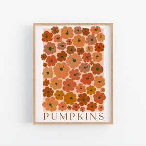 Modern Autumn Wall Art, Pumpkin wall art, Vintage Pumpkin poster, Large Fall Print, Autumn Print, 70s colors fall wall art, Modern Pumpkins