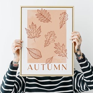 Modern Minimalist Autumn Wall Art, Pastel Fall wall print, Blush fall Print download, Large Fall Print, Autumn Leaves Wall Art, Fall Print