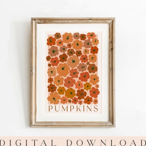 Modern Autumn Wall Art, Pumpkin wall art, Vintage Pumpkin poster, Large Fall Print, Autumn Print, 70s colors fall wall art, Modern Pumpkins image 5