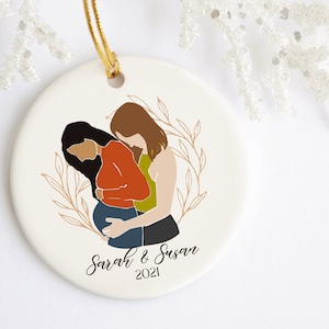 Adorno navideño de embarazo, Adorno navideño de embarazo lésbico, Adorno de embarazo de pareja lesbiana, Regalo de adorno de pareja gay embarazada