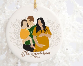 Pregnancy Christmas Ornament With Child, Expecting Parents Christmas Ornament, Second Pregnancy Keepsake, Pregnant Couple & Child Ornament