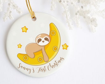 Personalized Baby’s First Christmas Ornament, Personalized Baby Ornament, Baby Sloth Christmas Ornament, Custom Newborn Christmas Ornament