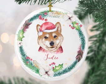 Shiba Inu Christmas Ornament, Personalized Dog Ornament, Custom Dog Christmas Ornament, Puppy Ornament, Dog's 1st Christmas, Dog lover gift