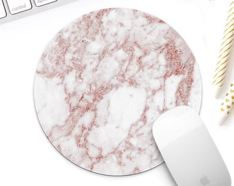 White marble and rose gold mouse pad for her, Rose gold glitter desk accessory, Rose gold office decor, white granite, coworker gift for her