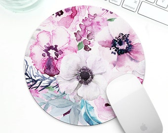 Pink Watercolor Floral Mousepad, Anemone mouse pad for her, watercolor mousepad, cute desk accessory for her, floral desk accessoried