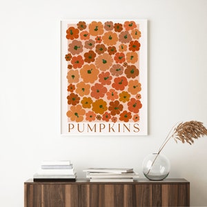 Modern Autumn Wall Art, Pumpkin wall art, Vintage Pumpkin poster, Large Fall Print, Autumn Print, 70s colors fall wall art, Modern Pumpkins image 8