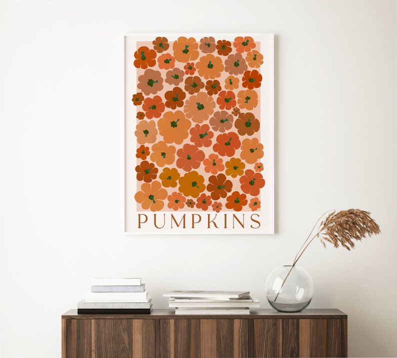 Modern Autumn Wall Art, Pumpkin wall art, Vintage Pumpkin poster, Large Fall Print, Autumn Print, 70s colors fall wall art, Modern Pumpkins image 8