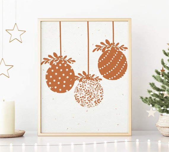 Christmas Baubles graphic print, Minimalist Christmas Decor, Winter Wall art, Bohemian Christmas Print, Boho Christmas Printable wall art