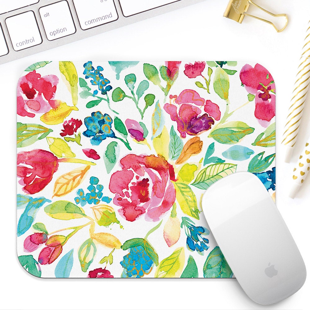 Rose Flower Print Round Mouse Pad