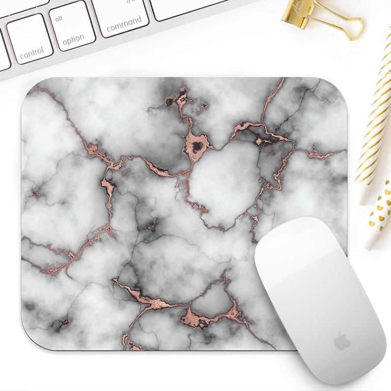 White Marble With Rose Gold Mouse Pad For Her, Rose Gold Desk Accessory, Rose Gold Office Decor, New Job Gift, Coworker Gift image 2