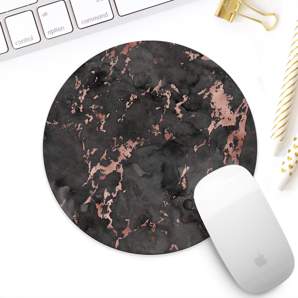 Black marble and rose gold watercolor mouse pad for her Rose | Etsy