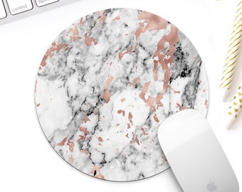 White marble and rose gold mouse pad for her, Rose gold desk accessory, Rose gold office decor, White Marble Desk Decor, Marble Mousepad