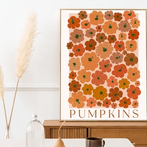 Modern Autumn Wall Art, Pumpkin wall art, Vintage Pumpkin poster, Large Fall Print, Autumn Print, 70s colors fall wall art, Modern Pumpkins image 9