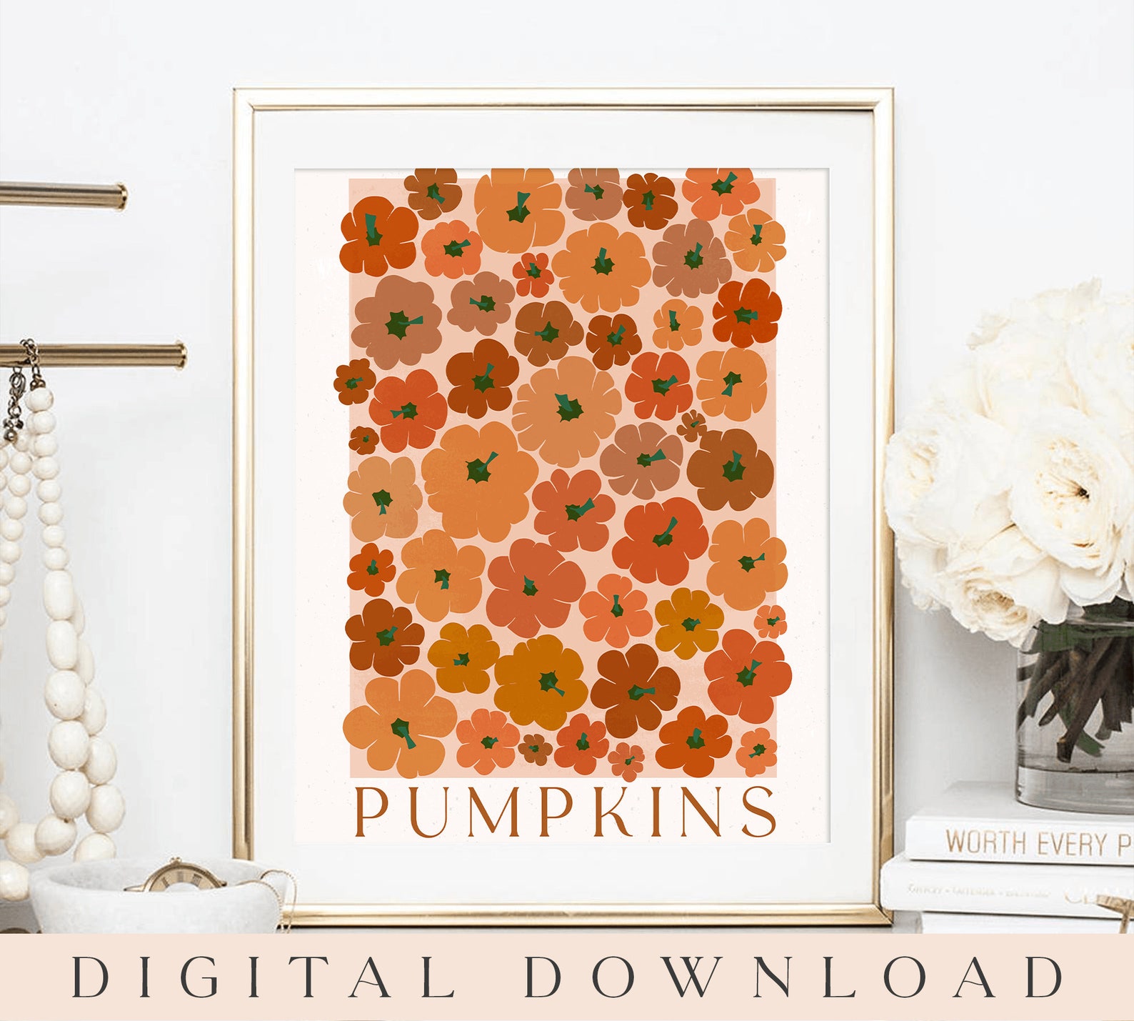 Modern Autumn Wall Art Pumpkin Wall Art Vintage Pumpkin Etsy