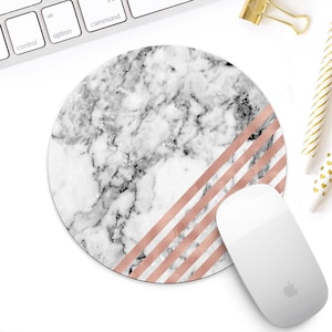 White Marble And Rose Gold Mouse Pad For Her, Rose Gold Geometric Mouse Mat Desk Accessory, Rose Gold Office Decor, Coworker Gift For Her