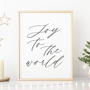Joy to the World Print, Printable Christmas Decor, White Christmas Print, Holiday Decor, Minimalist Christmas Decor, Christmas Lyrics Print