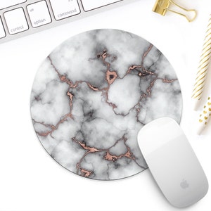 White Marble With Rose Gold Mouse Pad For Her, Rose Gold Desk Accessory, Rose Gold Office Decor, New Job Gift, Coworker Gift image 1