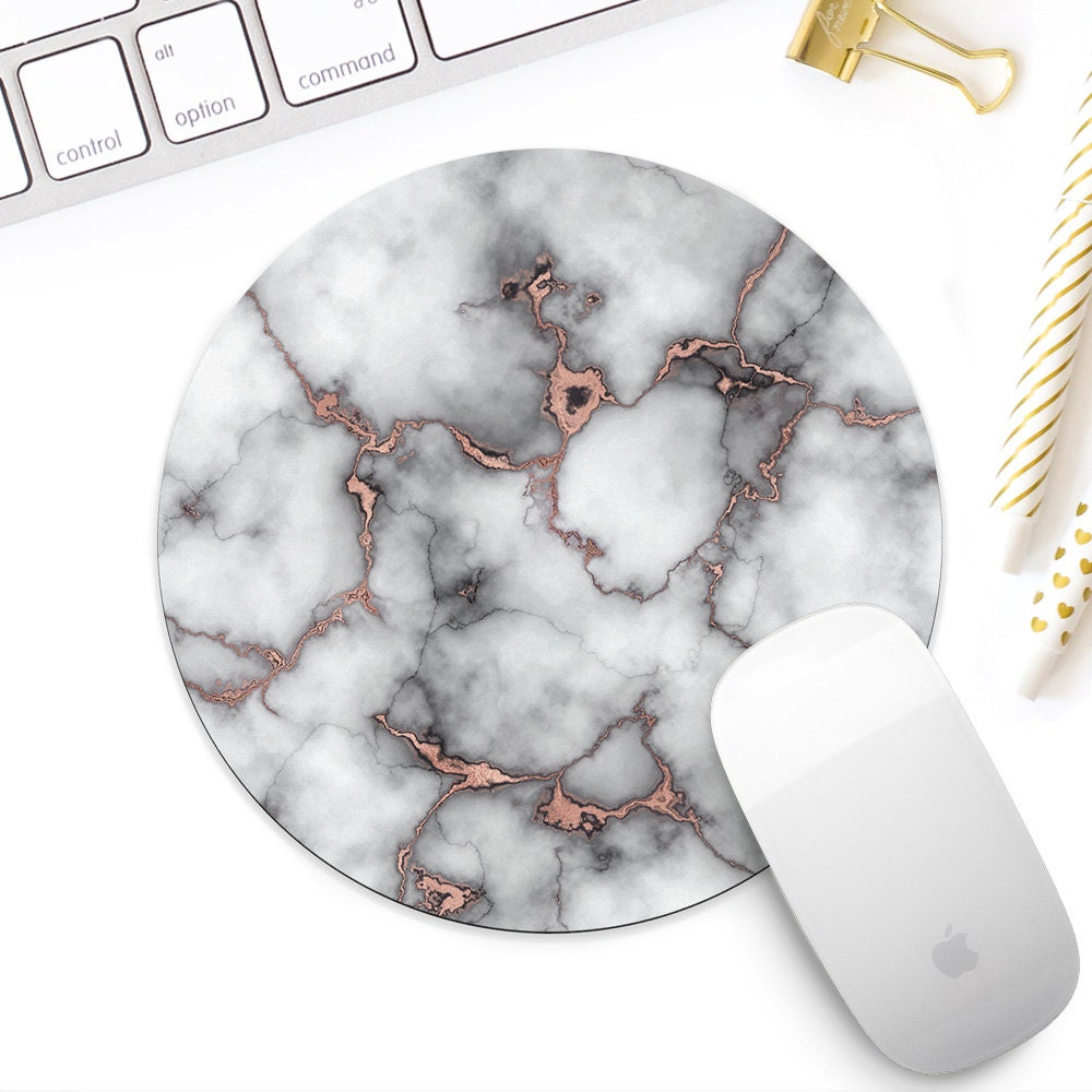 White marble with rose gold mouse pad for her Rose gold desk | Etsy