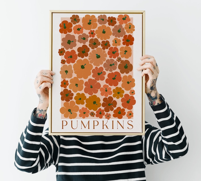 Modern Autumn Wall Art, Pumpkin wall art, Vintage Pumpkin poster, Large Fall Print, Autumn Print, 70s colors fall wall art, Modern Pumpkins image 7