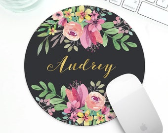 Personalized Mousepad, Personalized Floral Mouse pad, Personalized Gift, Watercolor Floral mouse mat, Pretty desk accessories, Coworker gift