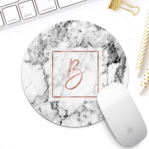 Rose gold marble mousepad. Monogrammed Mousepad. White marble mouse pad. Rose gold desk decor. Rose gold accessories. Customized Mousepad. image 1