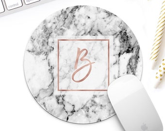 Rose gold marble mousepad. Monogrammed Mousepad. White marble mouse pad. Rose gold desk decor. Rose gold accessories. Customized Mousepad.