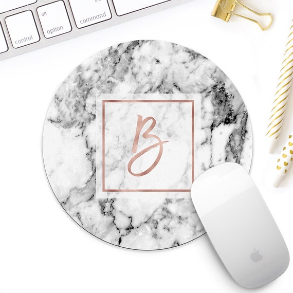 Rose Gold Marble Mousepad Monogrammed White Rose Gold Marble Mousepad Monogrammed