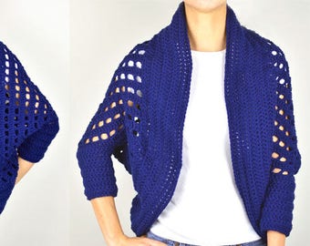 Striped Eyelet Chunky Shrug - PDF Crochet Pattern - Instant Download