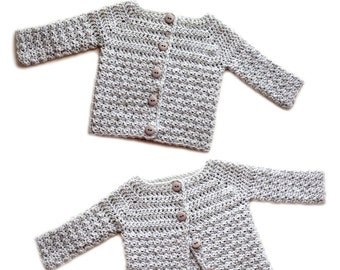 Cozy Baby Cardigan Sweater - 5 Sizes - PDF Crochet Pattern - Instant Download