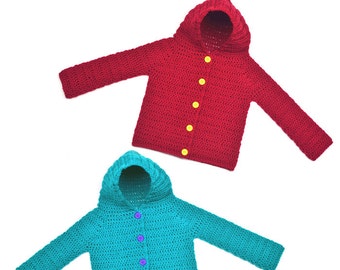 Hooded Children Cardigan Sweater - 8 Sizes - PDF Crochet Pattern - Instant Download