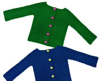 Classic Children Cardigan Sweater - 8 Sizes - PDF Crochet Pattern - Instant Download