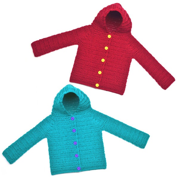 Hooded Children Cardigan Sweater - 8 Sizes - PDF Crochet Pattern - Instant Download