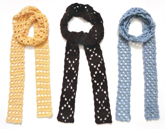 Eyelet Skinny Scarves PDF Crochet Pattern Instant Download