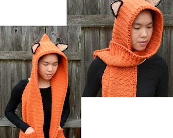 Hooded Fox Scarf - 3 Sizes - PDF Crochet Pattern - Instant Download