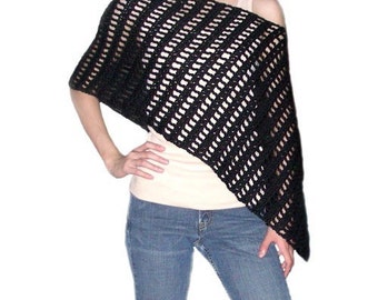 Striped Asymmetrical Poncho - PDF Crochet Pattern - Instant Download