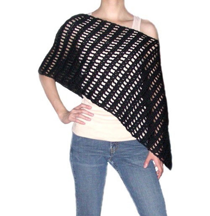 Striped Asymmetrical Poncho PDF Crochet Pattern Instant Download image 1
