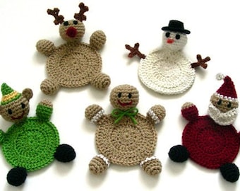Christmas Character Coasters - PDF Crochet Pattern - Instant Download