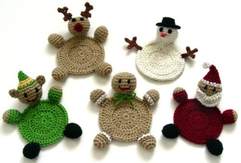 Christmas Character Coasters PDF Crochet Pattern Instant Download image 1