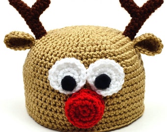 Reindeer Hat - 5 Sizes - PDF Crochet Pattern - Instant Download