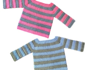 Classic Baby Pullover Sweater - 5 Sizes - PDF Crochet Pattern - Instant Download