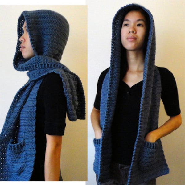 Hooded Scarf, Version 2  (3 sizes) - PDF Crochet Pattern - Instant Download