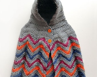 Hooded Chevron Poncho - 4 Sizes - PDF Crochet Pattern - Instant Download
