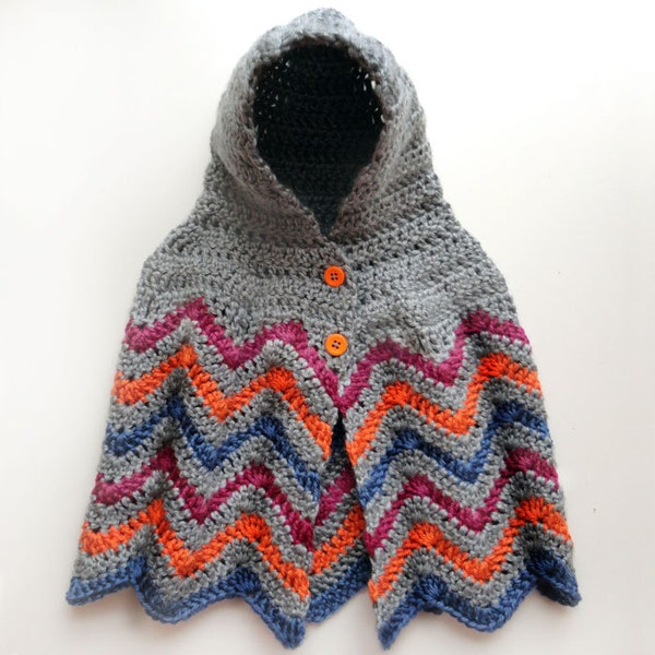 Hooded Chevron Poncho - 4 Sizes - PDF Crochet Pattern - Instant Download