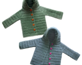 Hooded Baby Cardigan Sweater (5 Sizes) - PDF Crochet Pattern - Instant Download