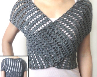 Striped Eyelet Wrap Sweater - PDF Crochet Pattern - Instant Download