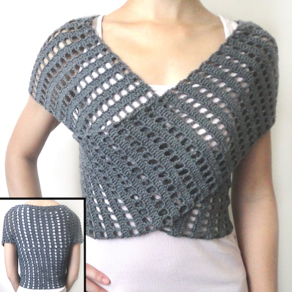 Striped Eyelet Wrap Sweater - PDF Crochet Pattern - Instant Download
